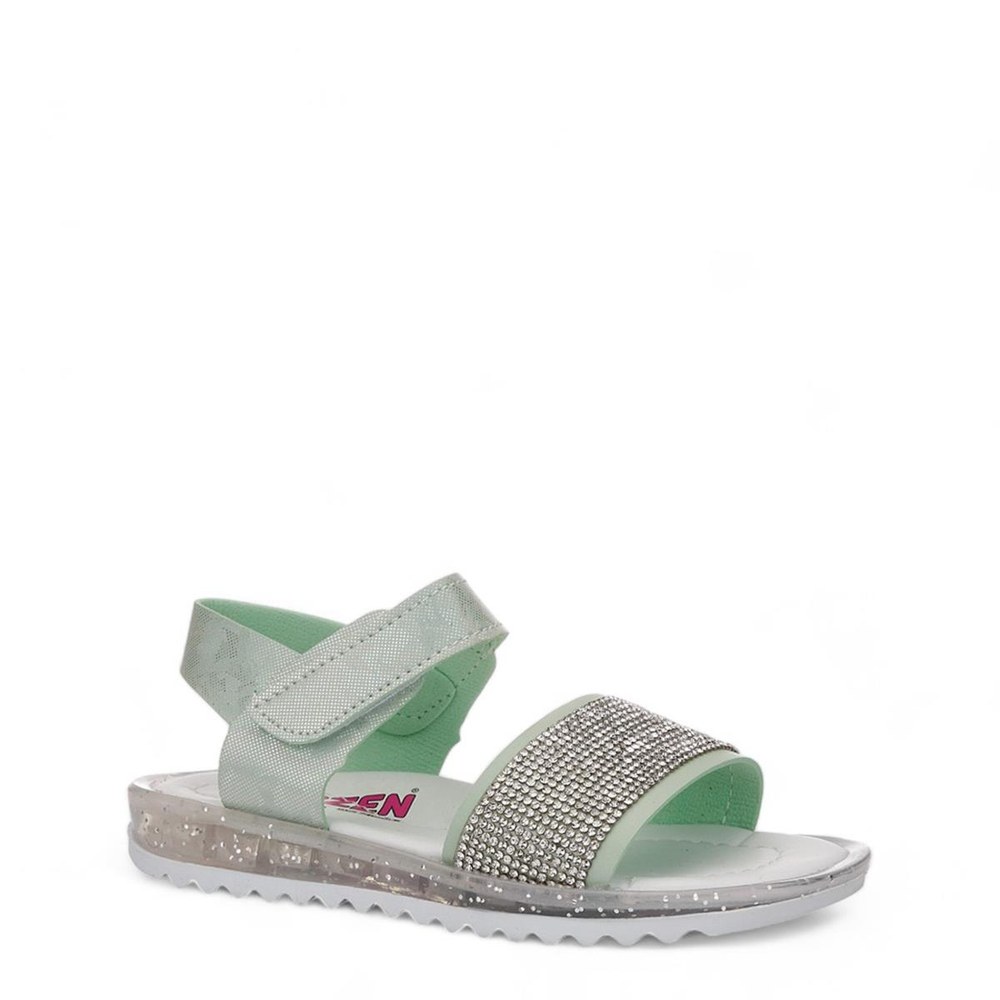 ARZEN Sandalet 015 1 Yeşil Simli Taşlı