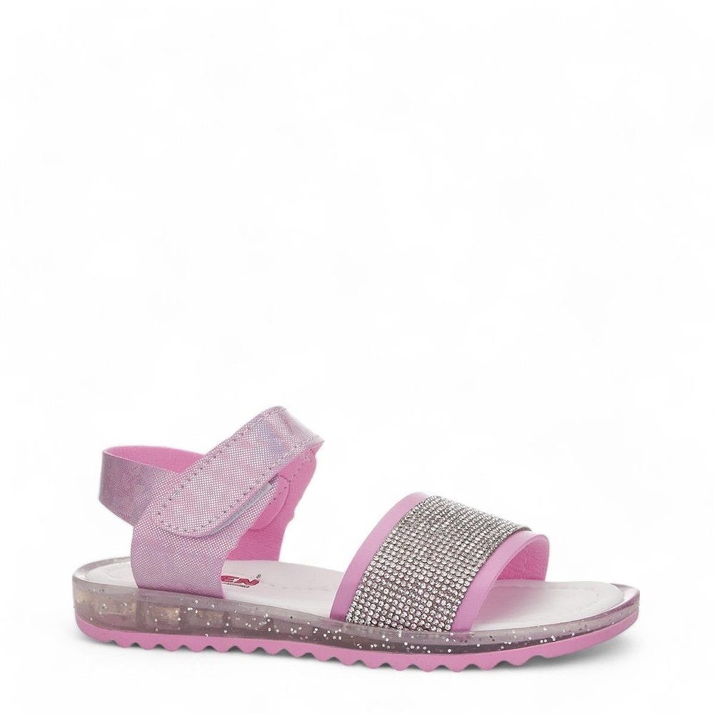 ARZEN Sandalet 015 3 Pembe Simli Taşlı
