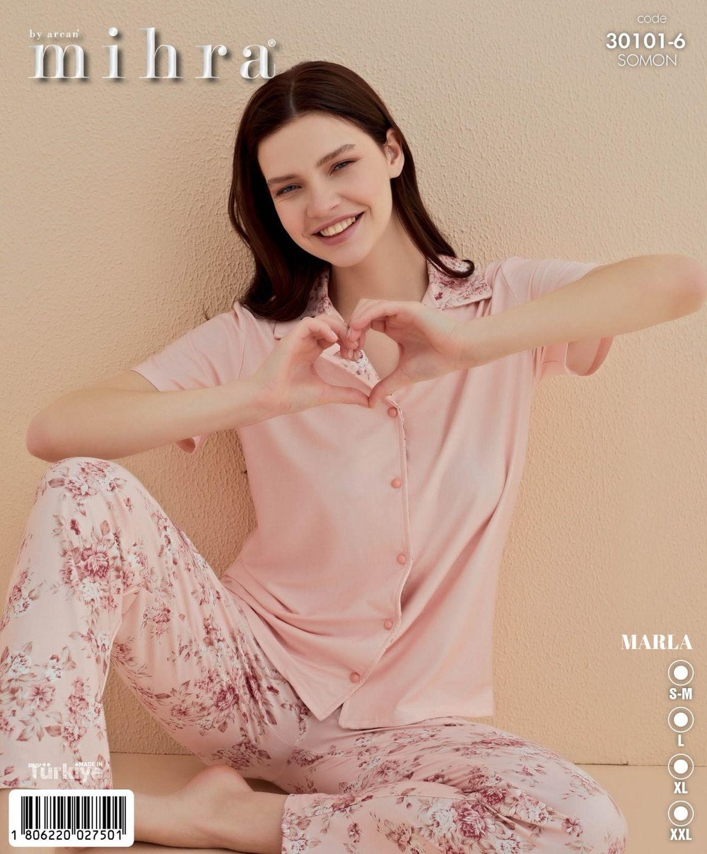 Arcan Marla 30101-6 Somon K.Kol Alt Uzun Düğ.Pijama Takım