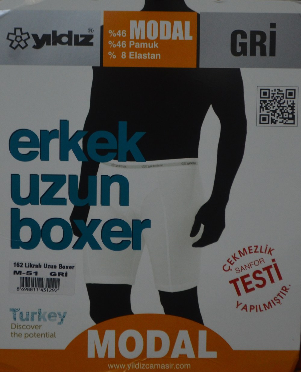 Yıldız 162 Modal Uzun Gri Boxer