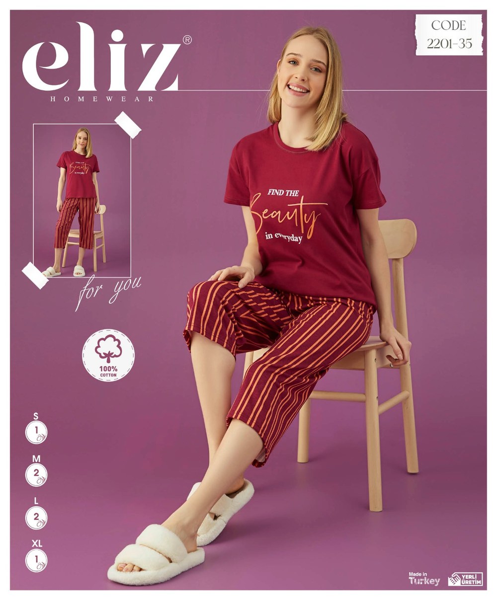 Eliz 2201-35 Bayan Penye Kısa Kol Kapri Takım
