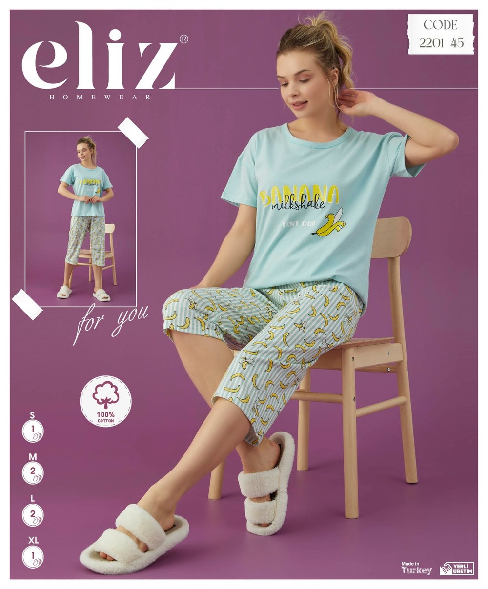 Eliz 2201-45 Bayan Penye Kısa Kol Kapri Takım