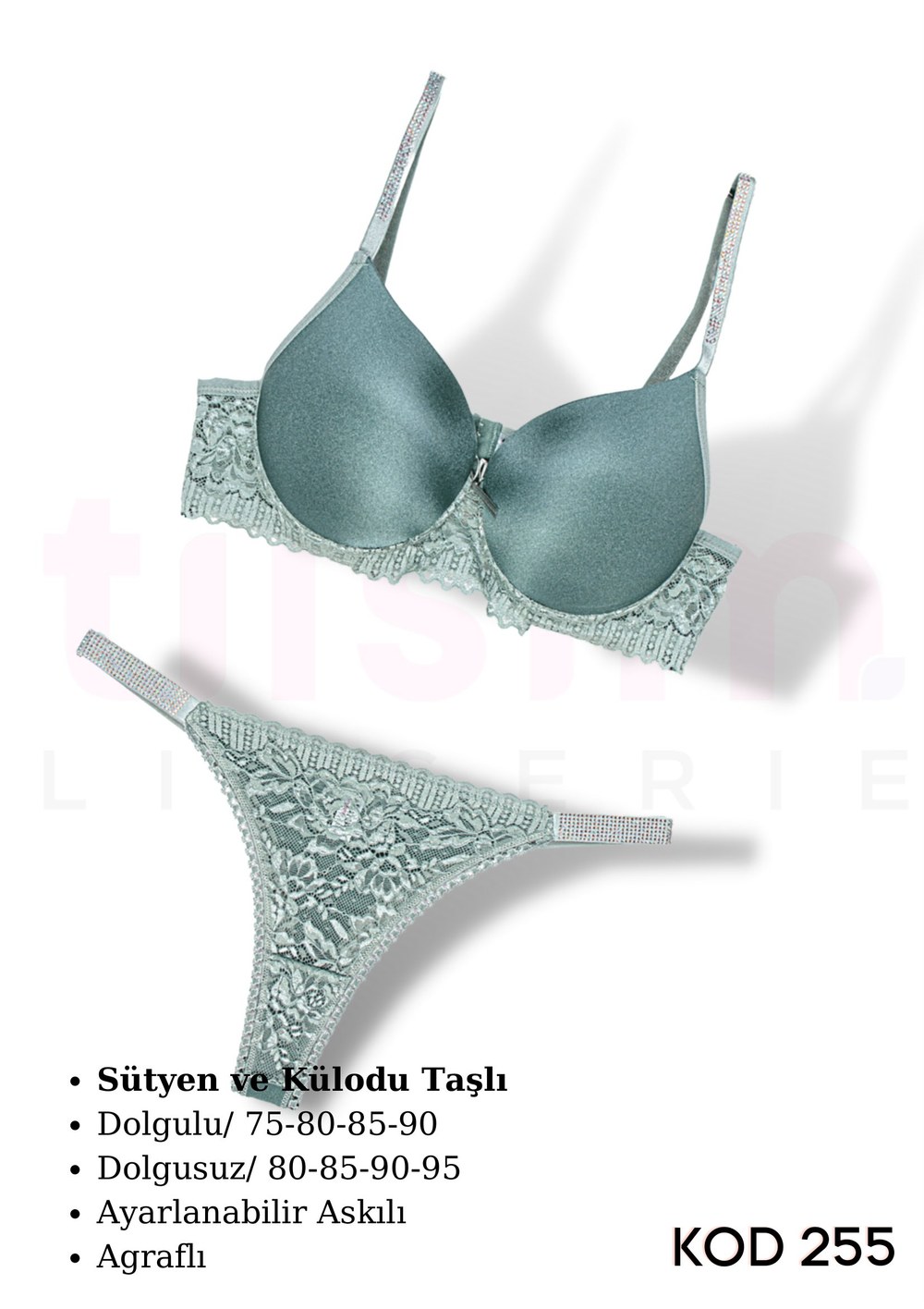 Tılsım 255 İnce Ve Düz Taşlı Mikro Sütyen Takım
