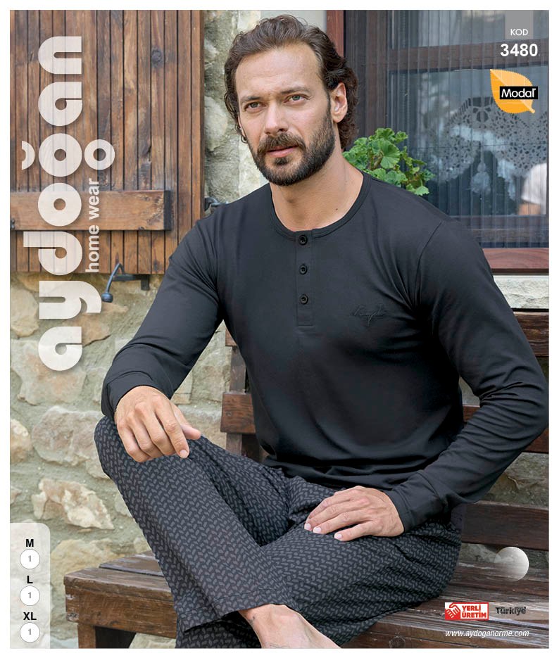 Aydoğan 3480 Bay Modal U.Kol Pijama Takım