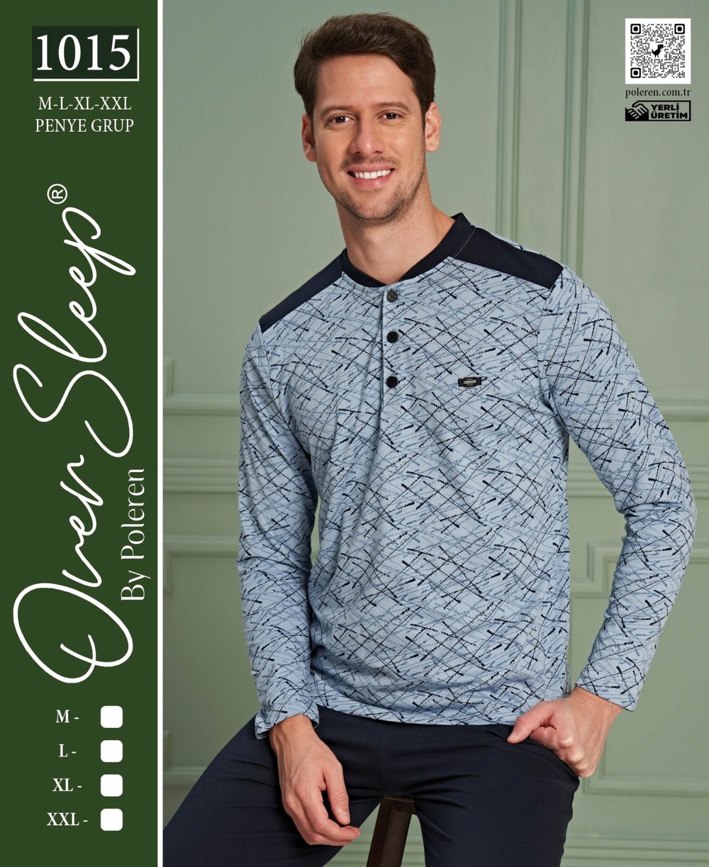 Over Sleep Erkek Poleren Mavi Pijama Takım