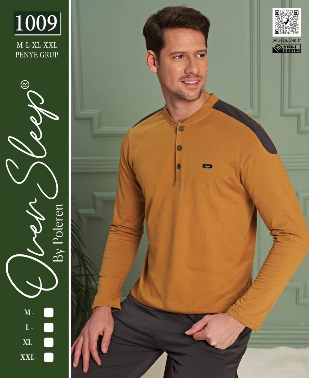 Over Sleep Erkek Poleren Hardal Pijama Takım