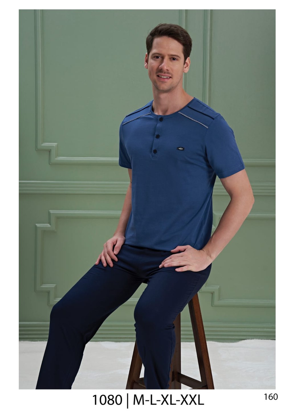 Over Sleep Erkek Poleren İndigo Pijama Takım