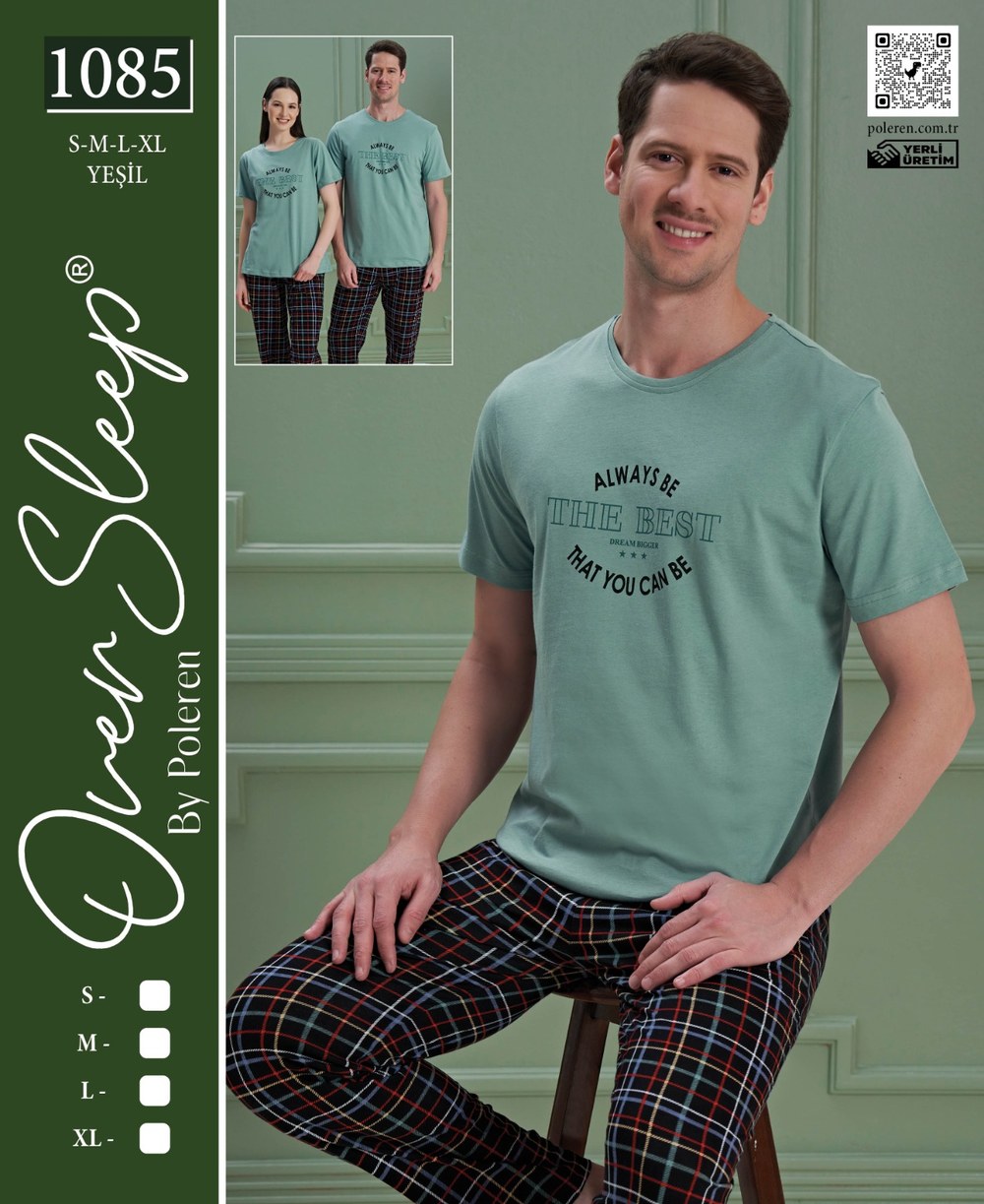Over Sleep Erkek Poleren Yeşil Pijama Takım