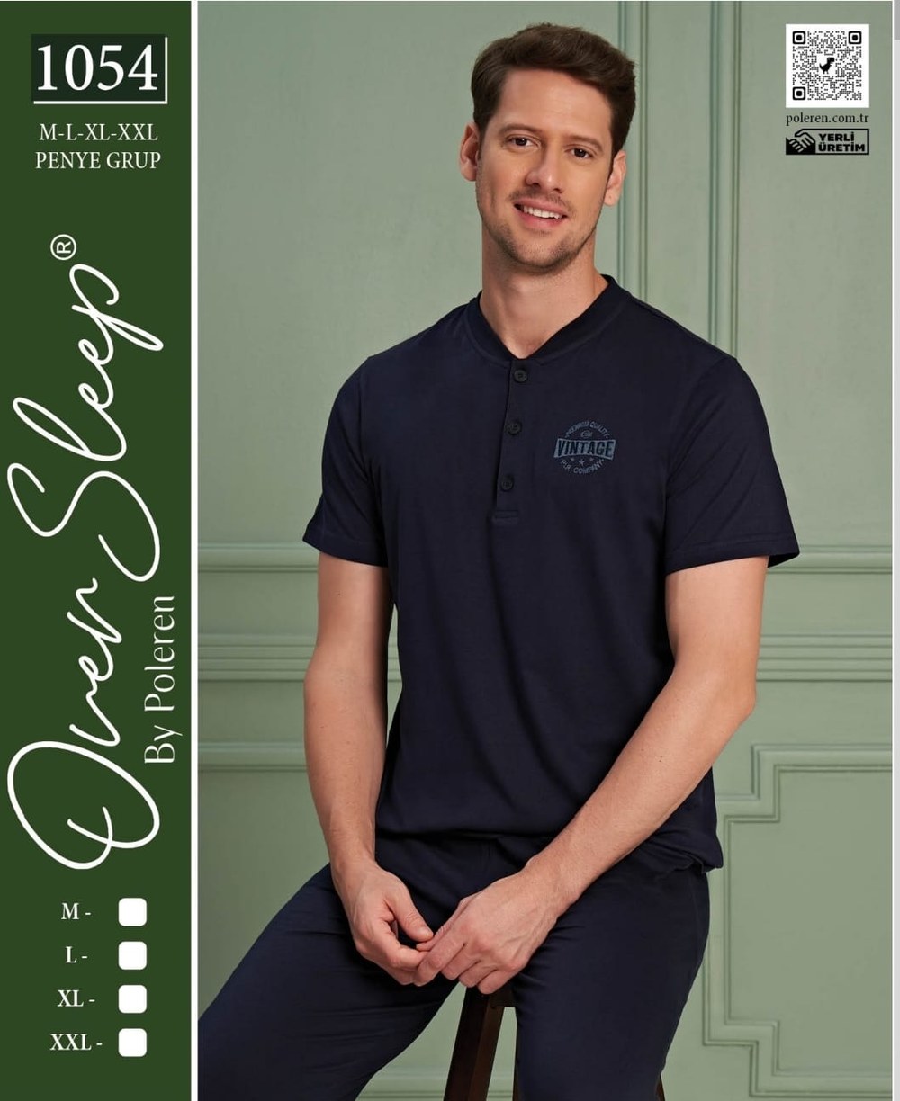 Over Sleep Erkek Poleren Lacıvert Pijama Takım