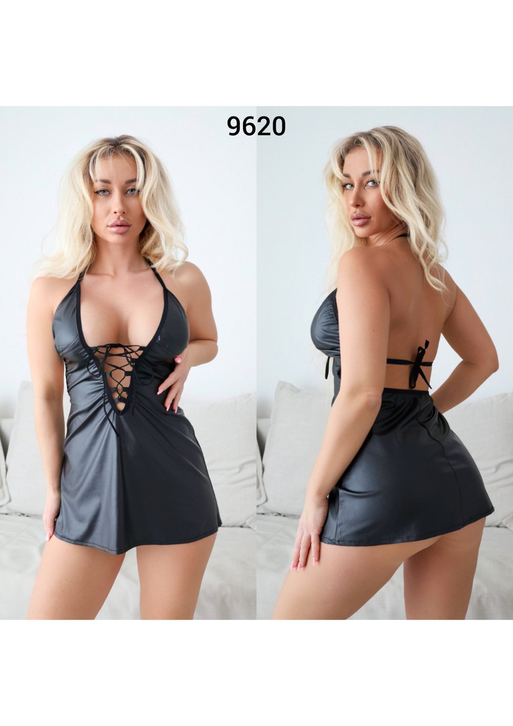 Beleng 9620 Siyah Deri Mini Fantazi Gecelik