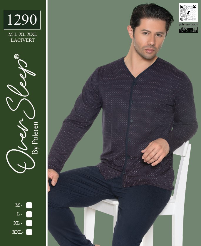 Over Sleep Erkek Poleren Lacıvert Pijama Takım
