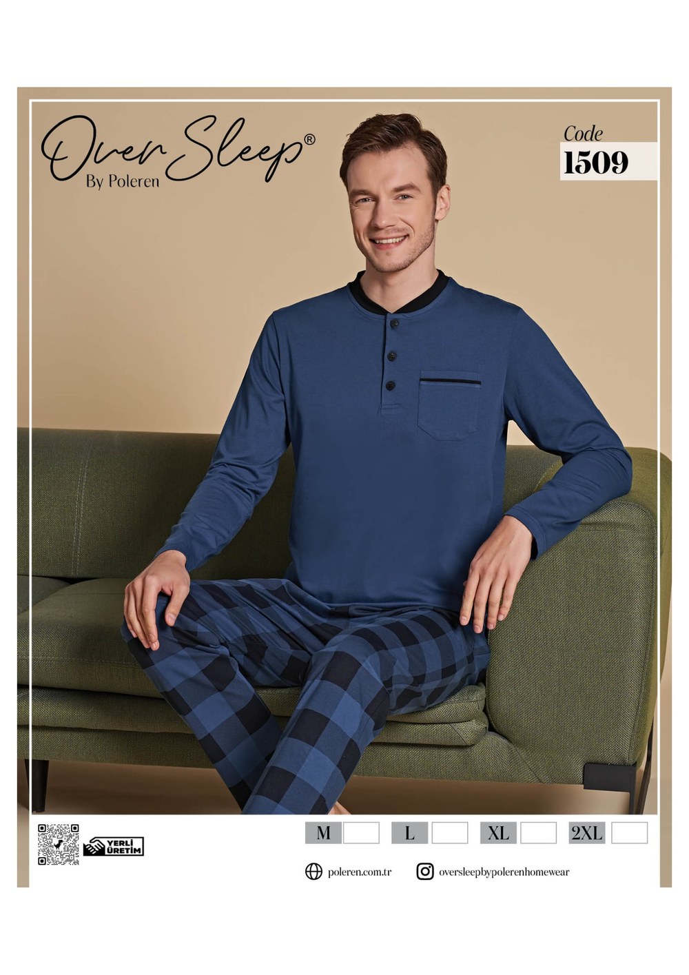 Over Sleep 1509 Poleren İndigo Erkek Pijama Takım