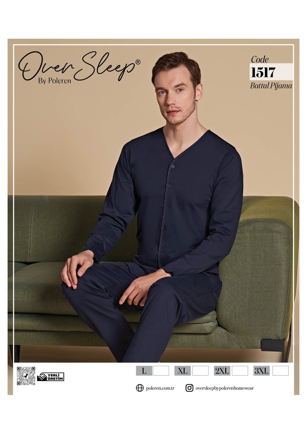 Over Sleep 1517 Poleren Lacivert Erkek Battal Pijama Takım