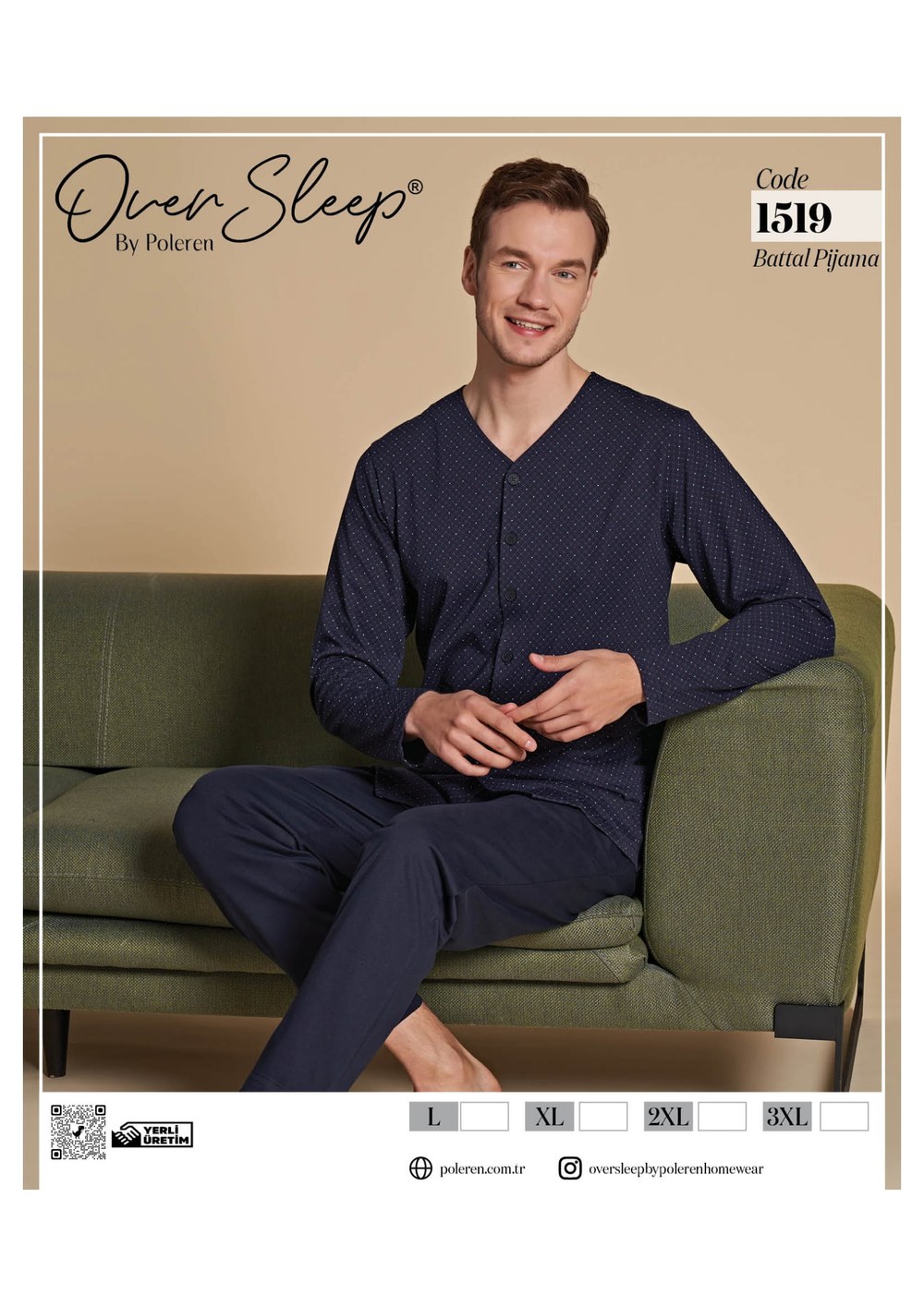 Over Sleep 1519 Poleren Lacivert Erkek Battal Pijama Takım