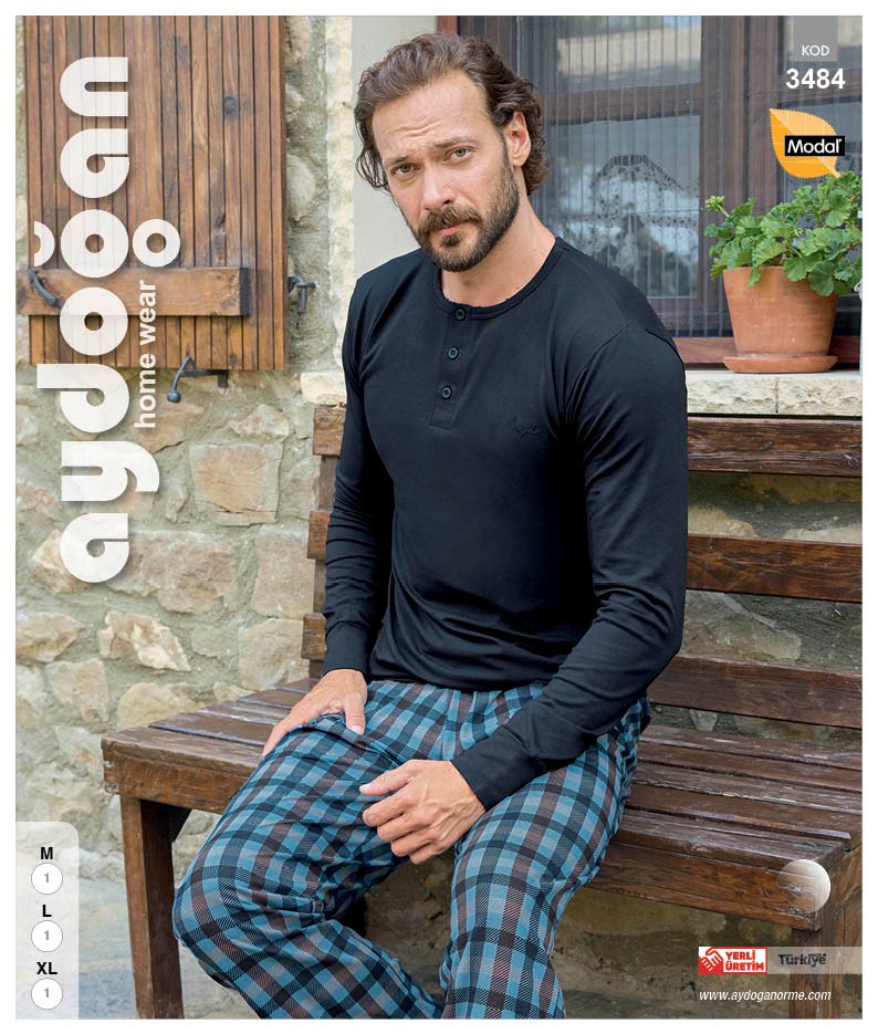 Aydoğan 3484 Bay Modal Patlı Uzun Kol Pijama Takım