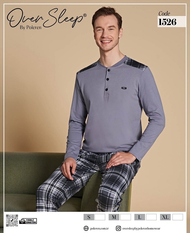 Over Sleep Erkek Poleren Taş U.Kol Pijama Takımı