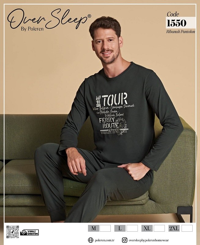 Over Sleep 1550 Erkek Poleren Antrasit Pijama Takım