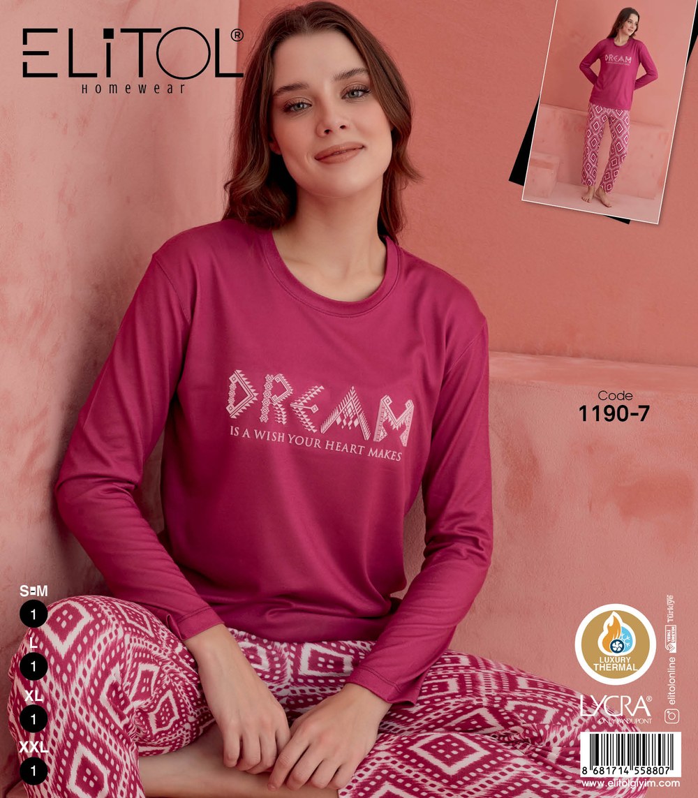 Elitol 1190-7 Bayan Desenli Thermal Pijama Takımı