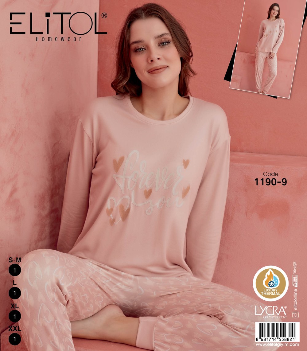 Elitol 1190-9 Bayan Somon Thermal Pijama Takımı