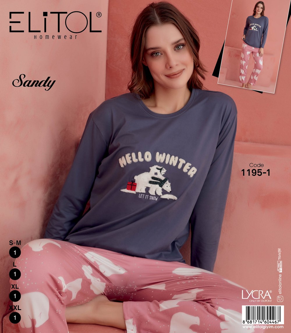 Elitol 1195-1 Sandy Bayan Füme Pijama Takımı