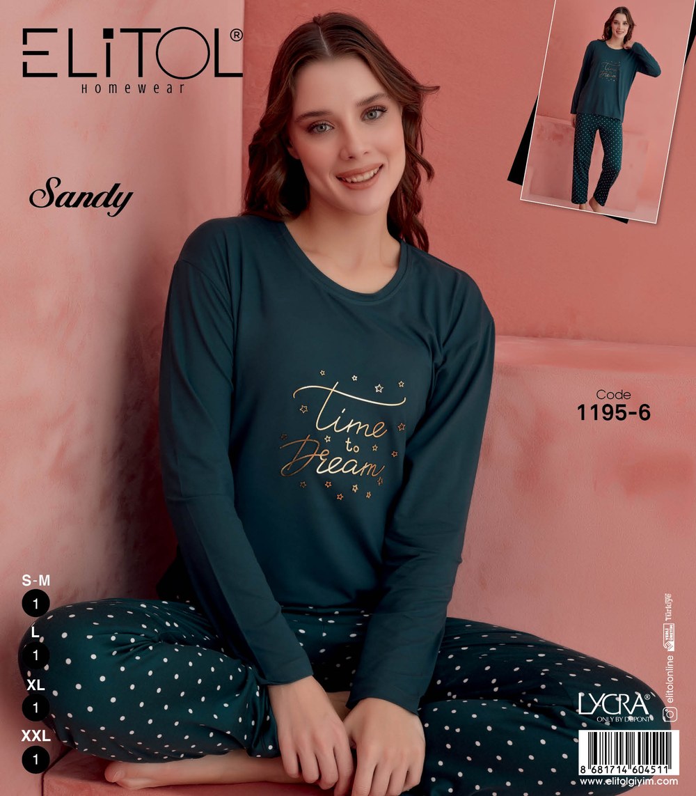 Elitol 1195-6 Sandy Bayan Koyu Yeşil Pijama Takımı