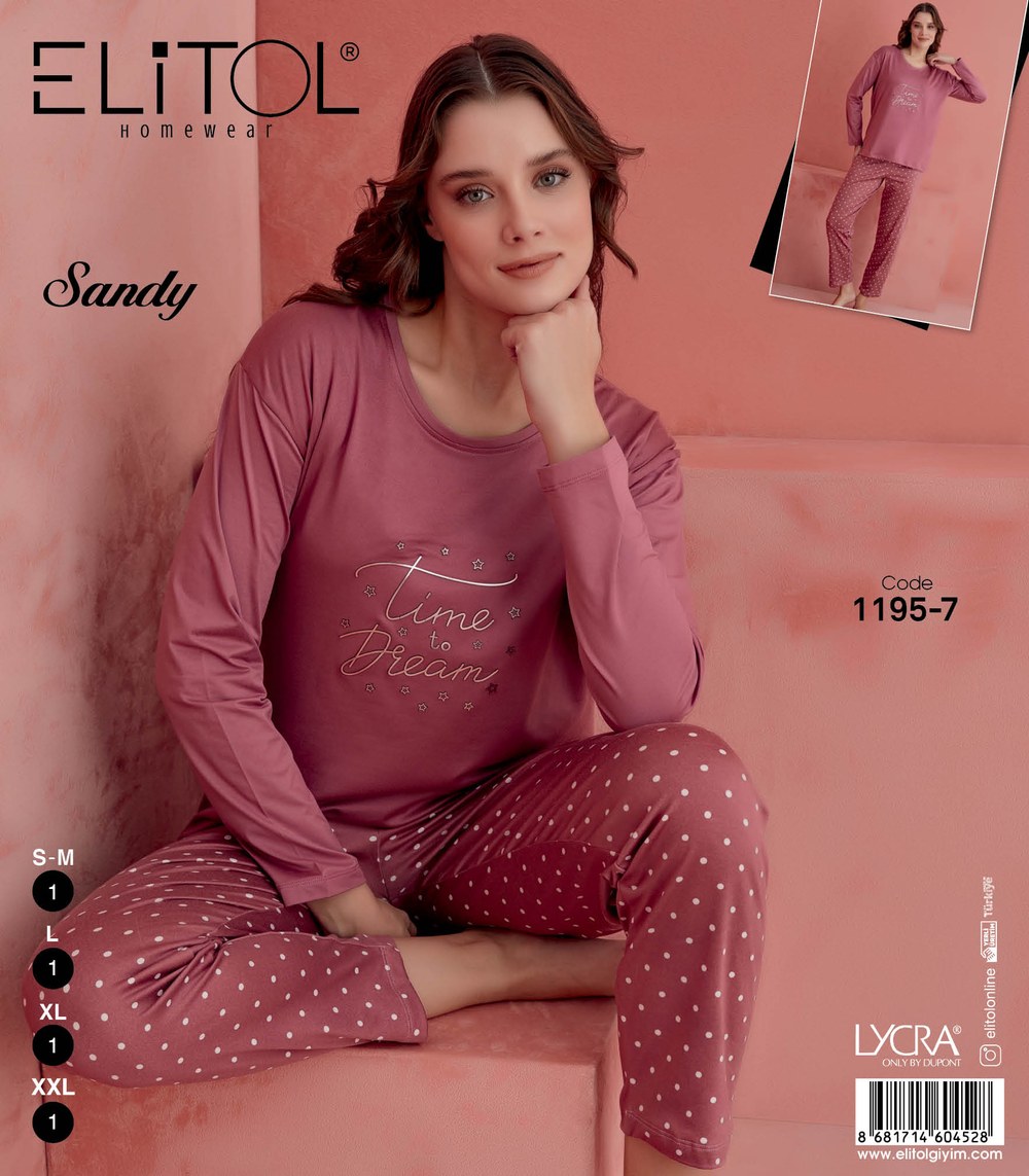 Elitol 1195-7 Sandy Bayan Pudra Pijama Takımı