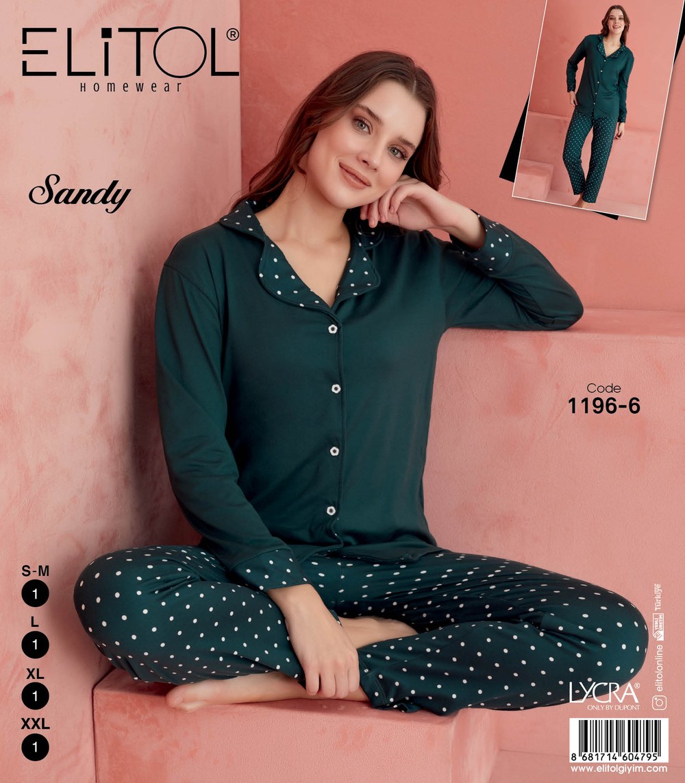 Elitol 1196-6 Sandy Bayan Yeşil Düğmeli Pijama Takımı