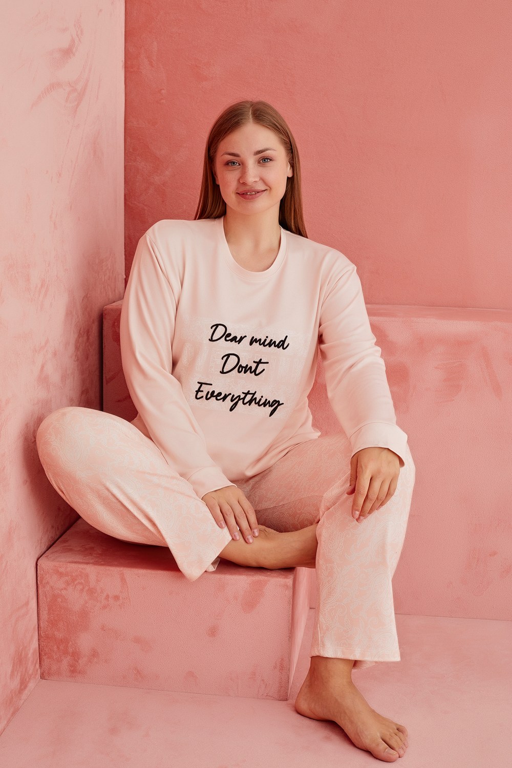 Elitol 1190-21-B Bayan Desenli Battal Thermal Pijama Takımı