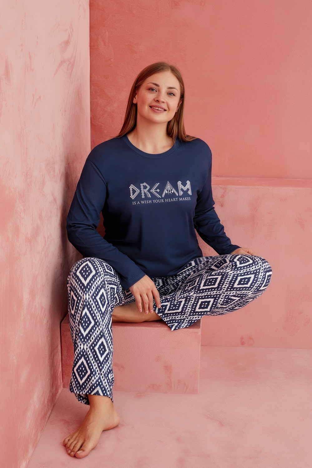 Elitol 1190-8-B Bayan Desenli Battal Thermal Pijama Takımı