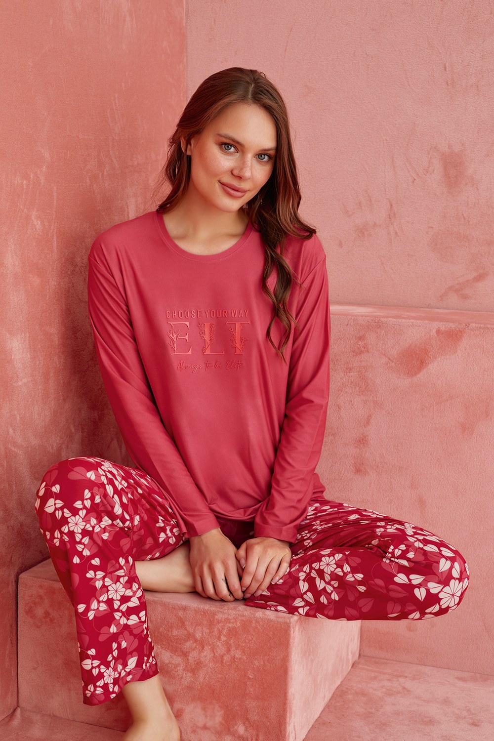 Elitol 1181-6 Marla Bayan Kiremit Pijama Takım