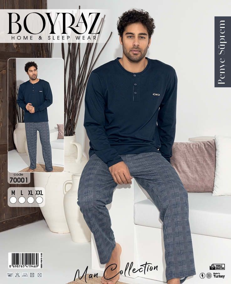 Boyraz 70001 Erkek Süprem Penye U.Kol Pijama Takımı