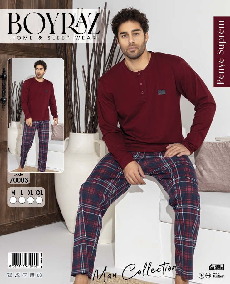 Boyraz 70003 Erkek Süprem Penye Pijama Takımı