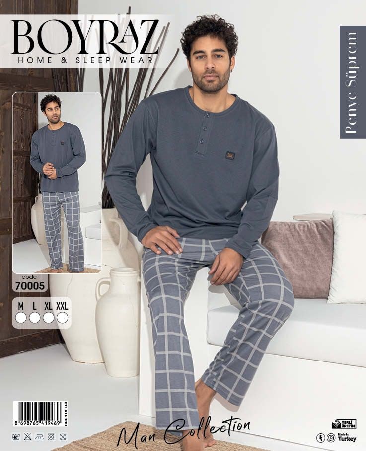 Boyraz 70005 Erkek Süprem Penye U.Kol Pijama Takımı
