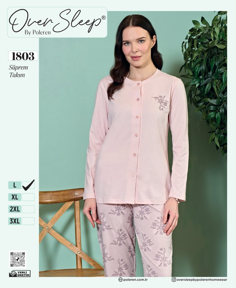 Over Sleep Bayan Poleren Pembe Battal Pijama Takım