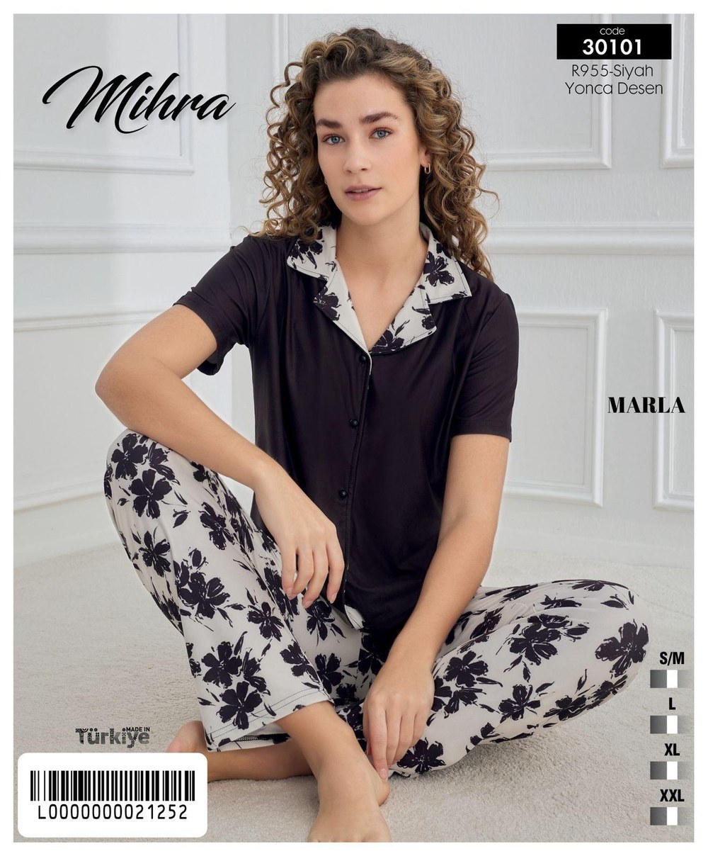 Arcan Marla 30101-SİYAH K.Kol Alt Uzun Düğ.Pijama Takım