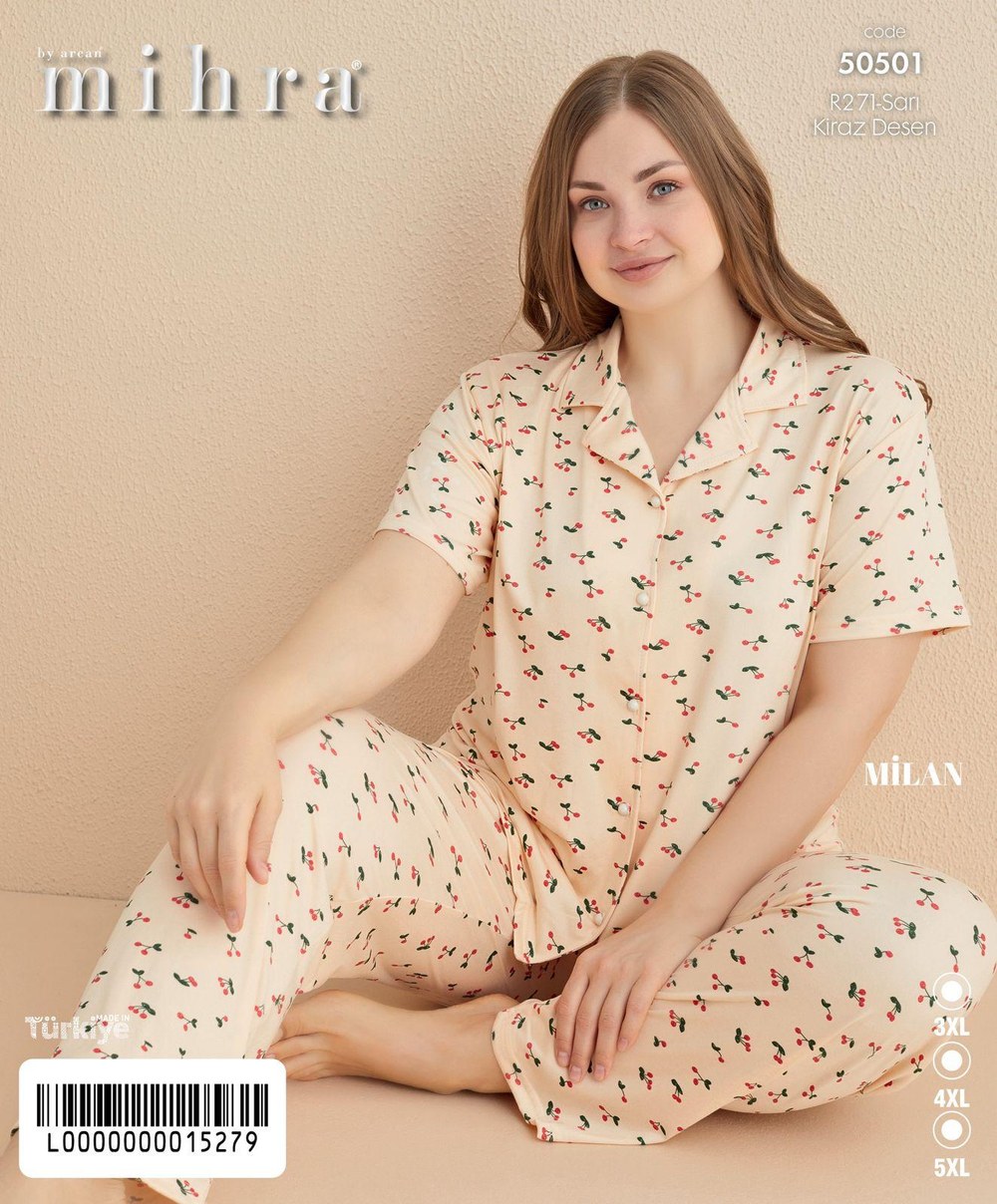 Arcan Milan 50501 Sarı Battal Düğ. K.Kol Alt Uzun Pijama Takım
