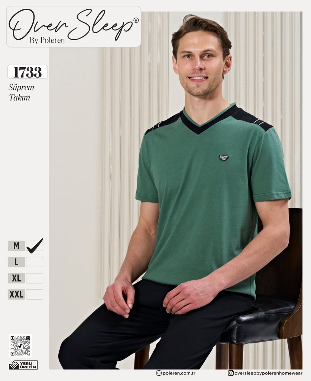 Over Sleep Erkek Poleren Açık Yeşil Pijama Takım