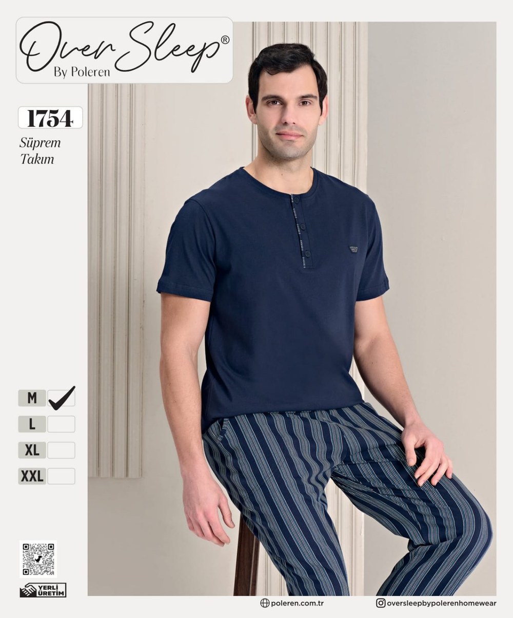 Over Sleep Erkek Poleren Lacıvert Pijama Takım