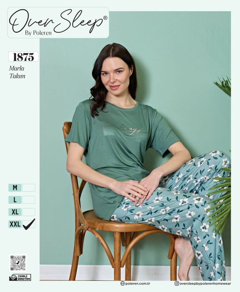 Over Sleep Bayan Poleren Yeşil Pijama Takım