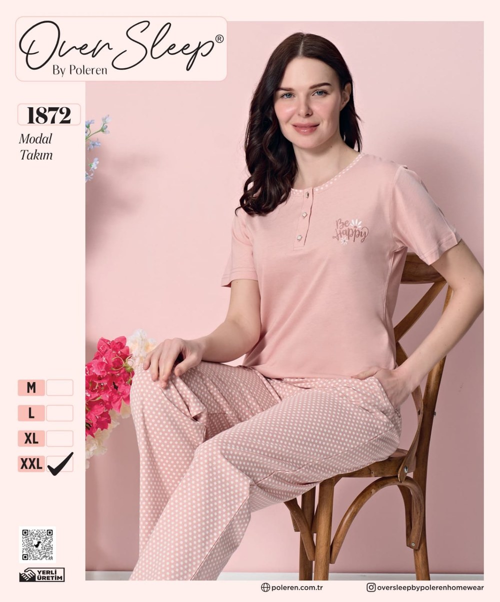 Over Sleep Bayan Modal Poleren Somon Pijama Takım