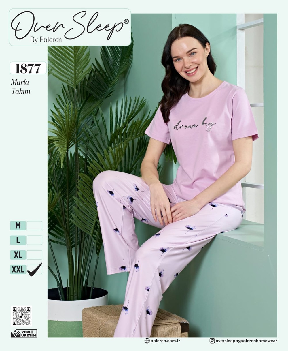 Over Sleep Bayan Poleren Yeşil Pijama Takım