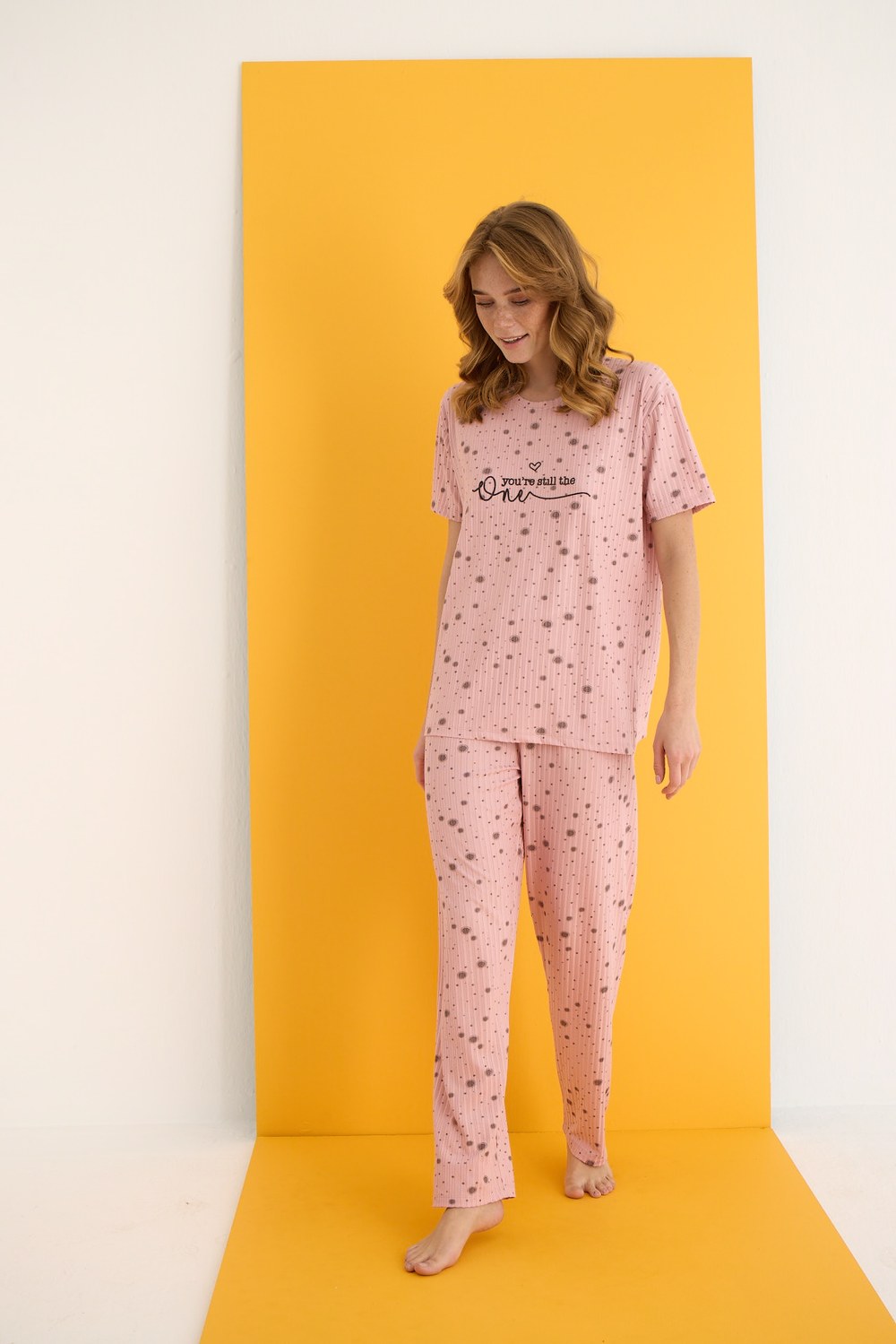 Eliz 7021-1 Bayan Zincir Pudra Noktalı Pijama Takım