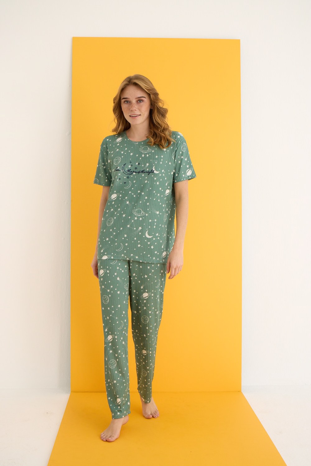 Eliz 7021-4 Bayan Zincir Yeşil Pijama Takım