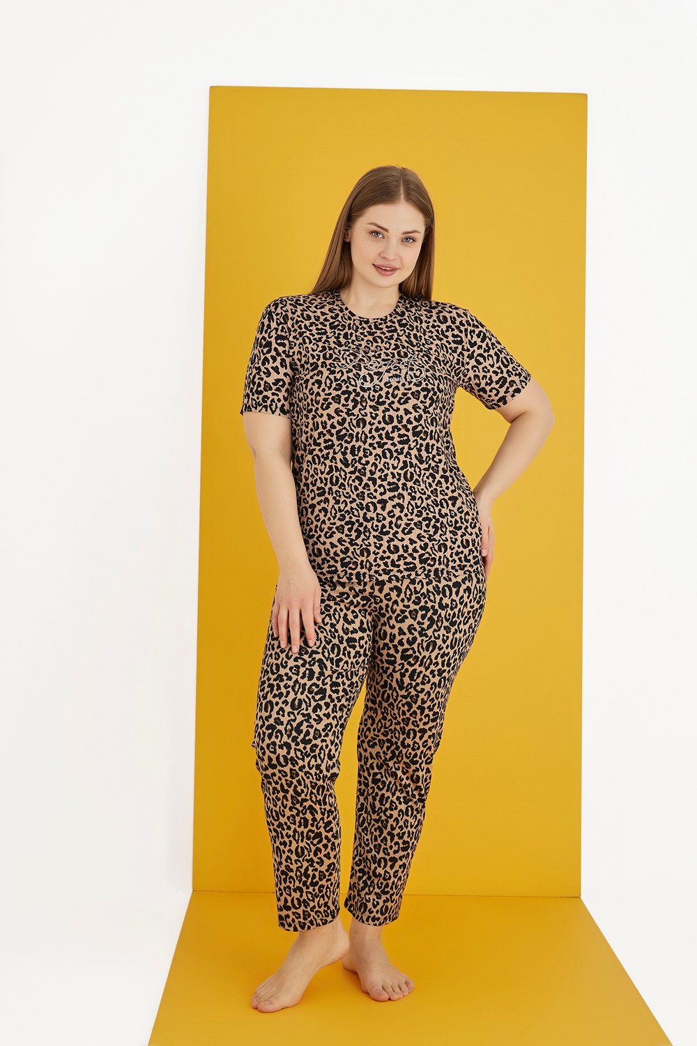Eliz 7021-10 Bayan Zincir Battal Leopar Pijama Takım