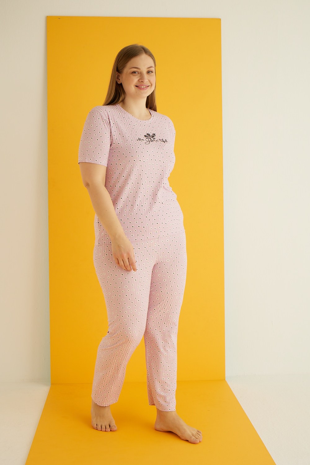 Eliz 7021-5 Bayan Zincir Battal Pembe Çiçek Pijama Takım