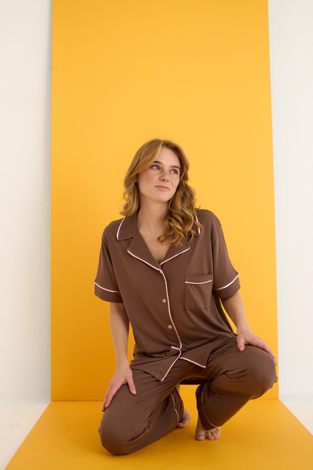 Eliz 7041-8 Bayan Viskon Kahve Düğ.Pijama Takım