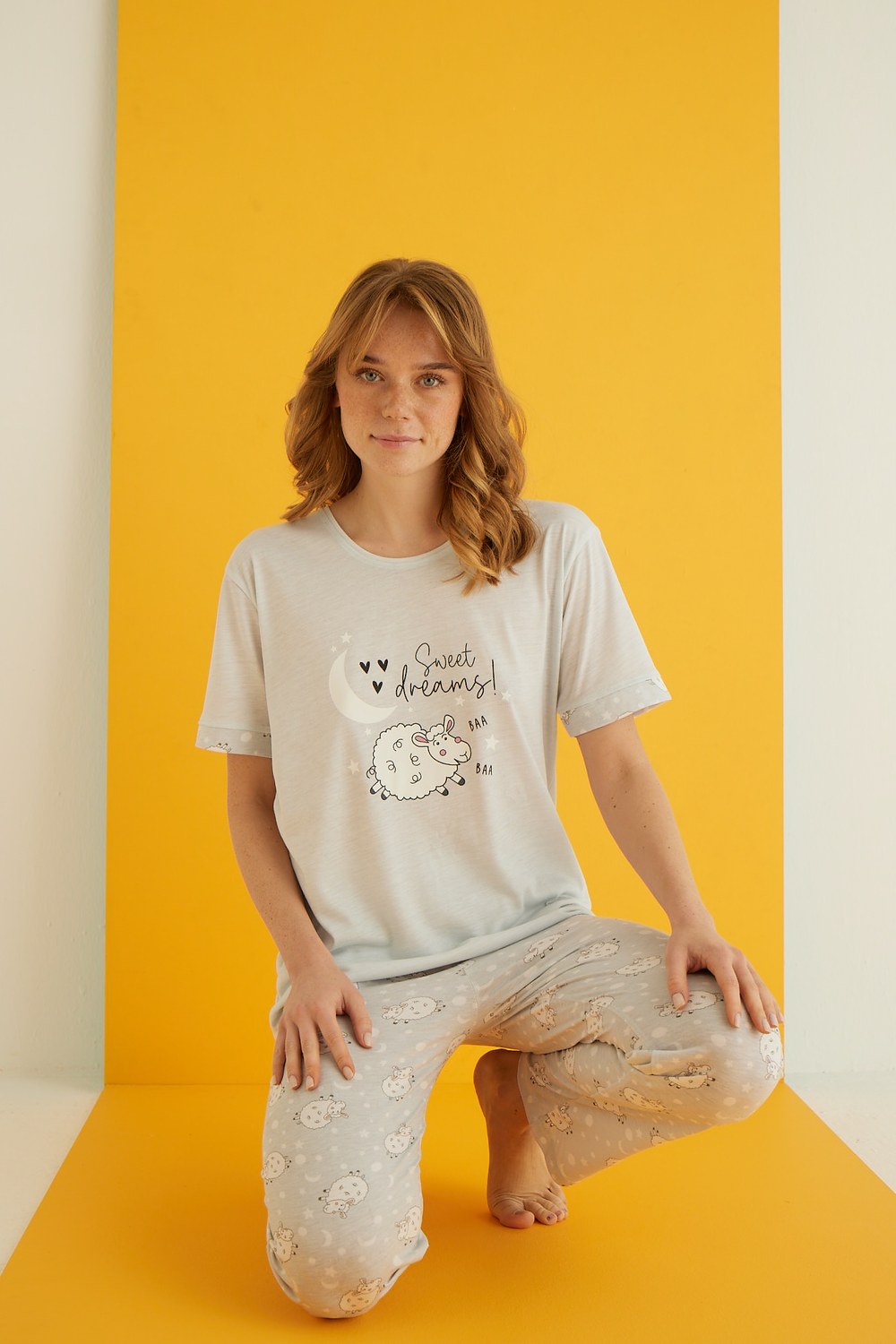 Eliz 7042-13 Bayan Viskon Mavi Pijama Takım