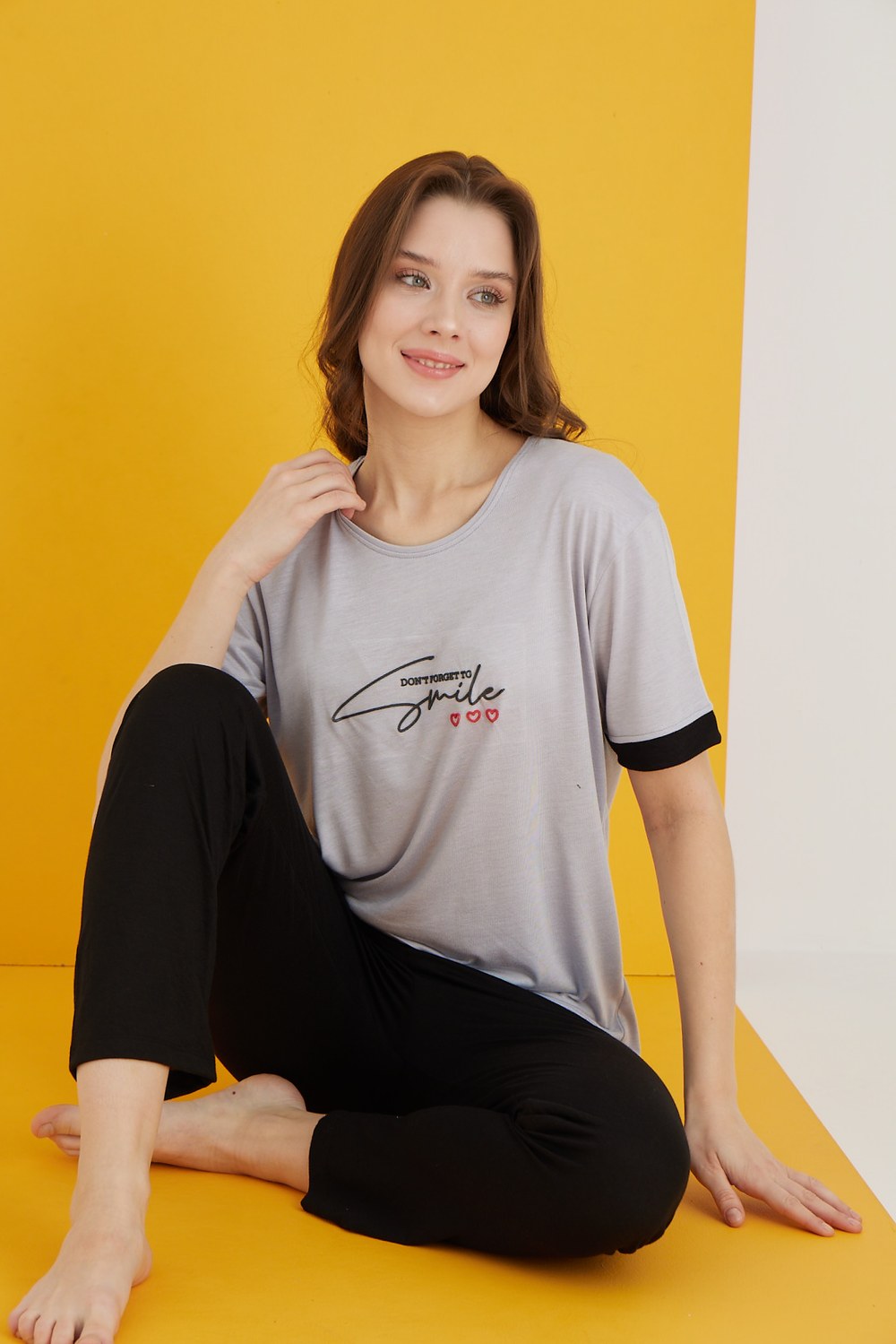 Eliz 7042-15 Bayan Viskon Gri Pijama Takım
