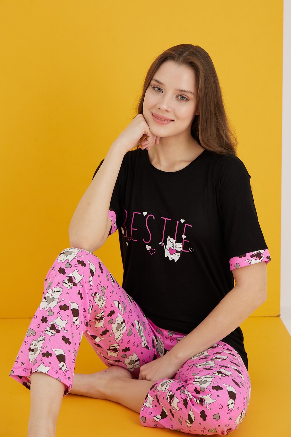 Eliz 7042-25 Bayan Viskon Siyah Pijama Takım