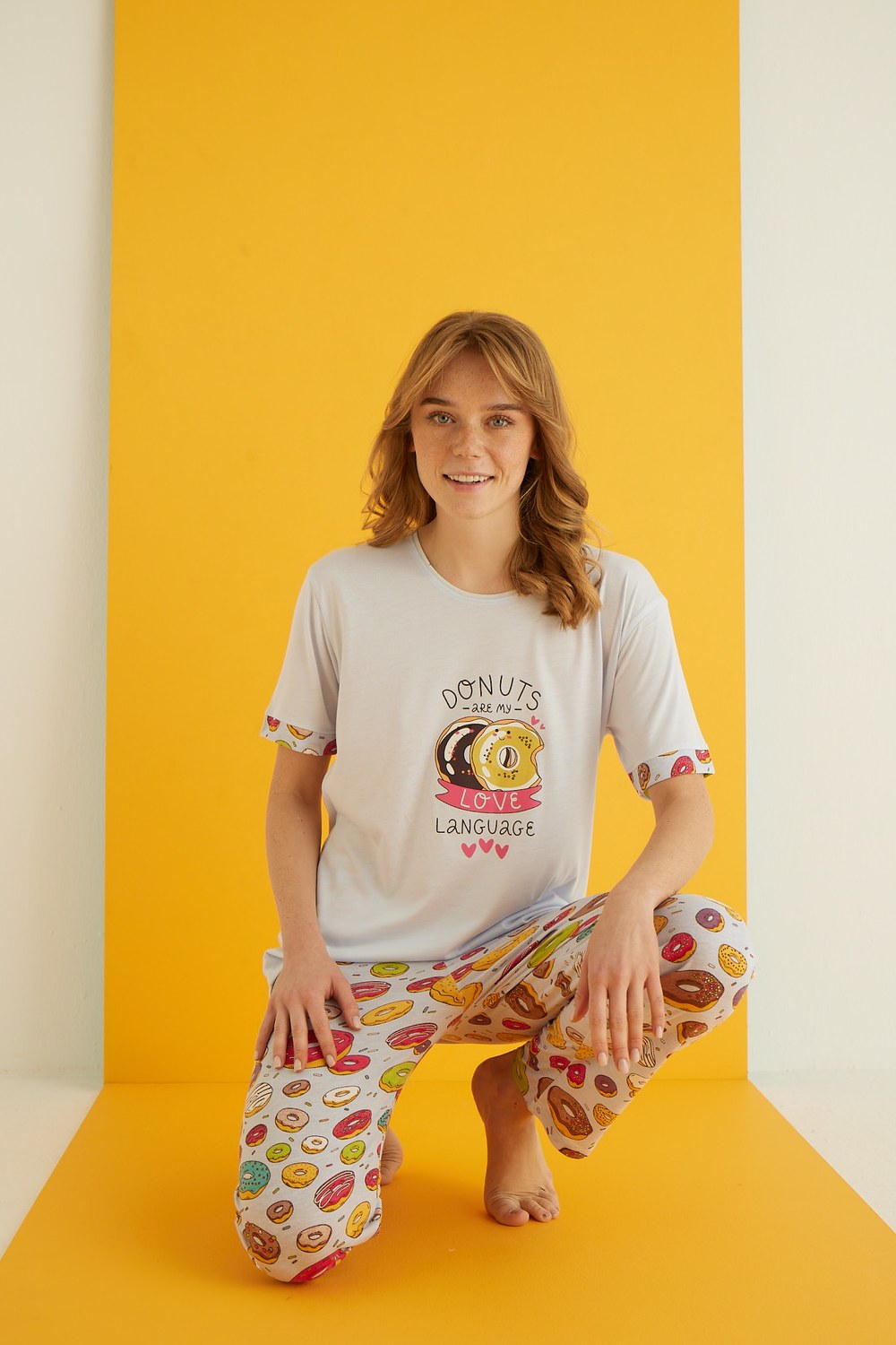 Eliz 7042-3 Bayan Viskon Buz Mavi Pijama Takım